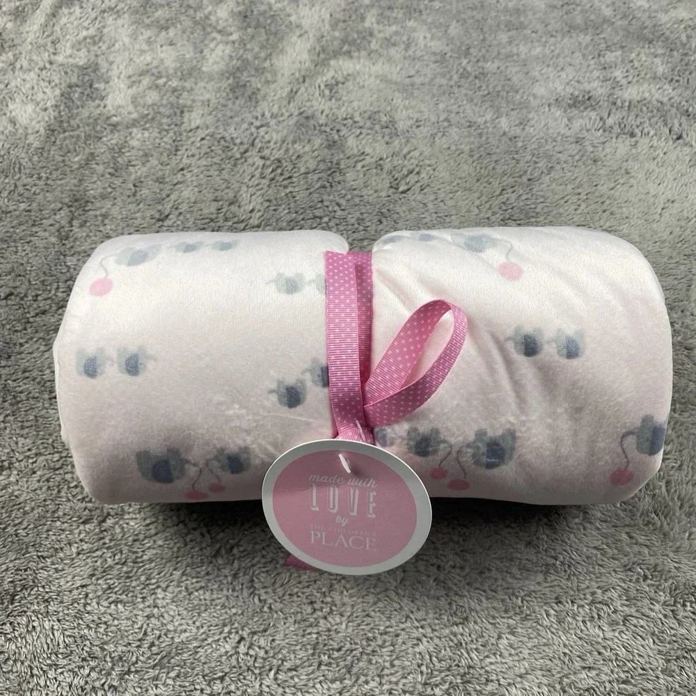 The Childrens Place‎ Baby Blanket Gray Pink Elephants Balloons Sherpa